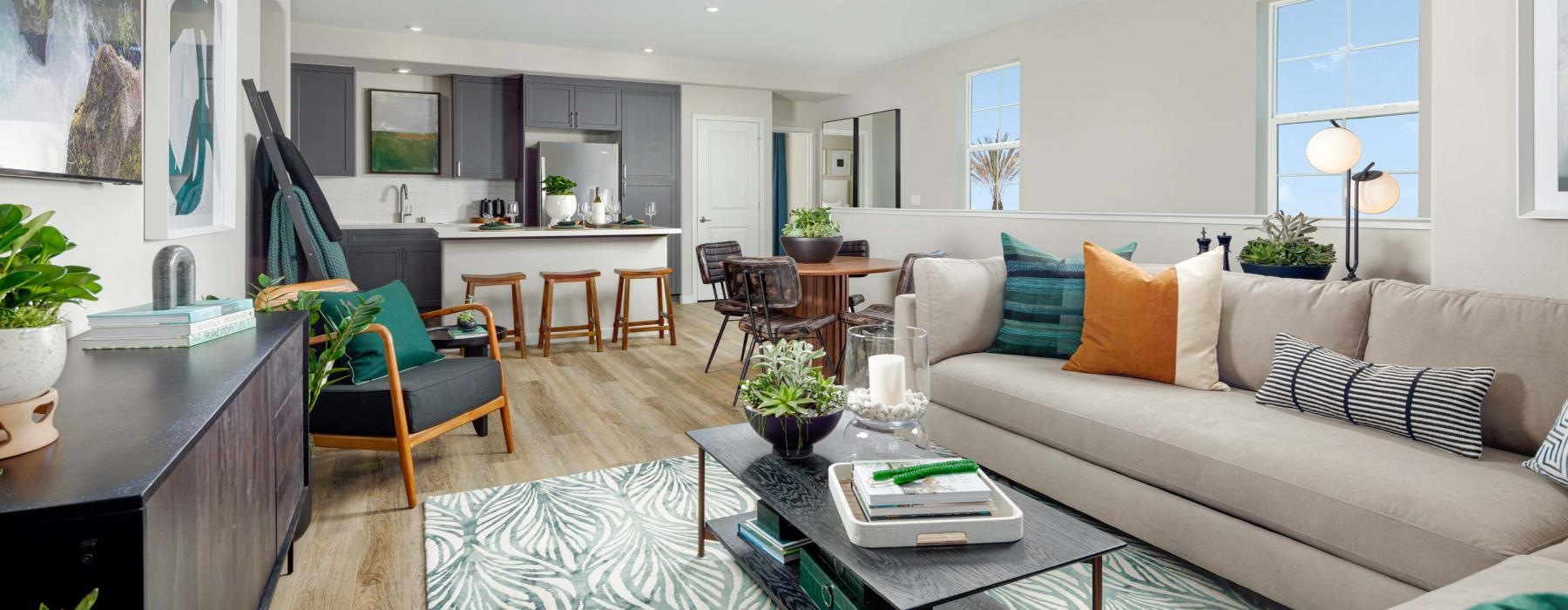 a living room with a couch and a coffee table