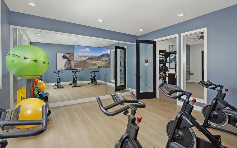 a room with bikes and a balloon